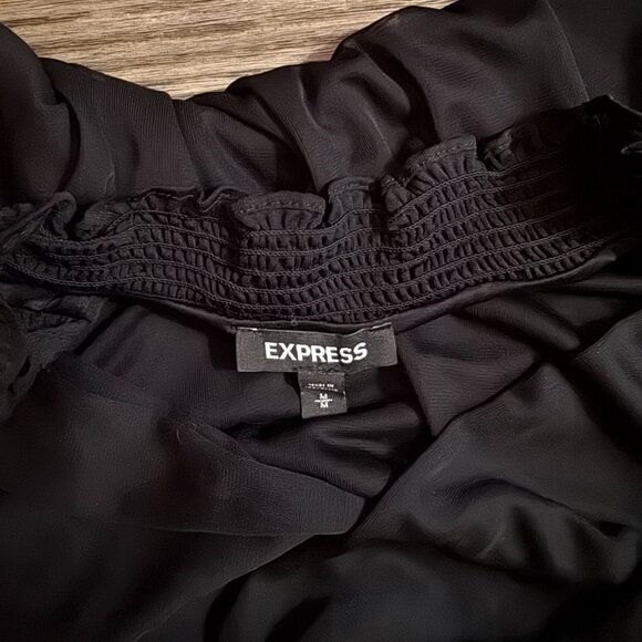 Express Black Smocked Neck Ruched Long Sleeve Blouse | Size M - Picture 3 of 13